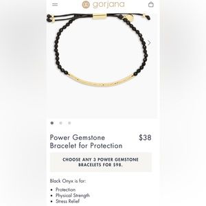 Gorjana Power Gemstone Bracelet in Black Onyx with Gold. One Size. Adjustable.